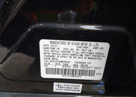 2021 Infiniti Q50 Sensory from USA, damaged, VIN JN1EV7CP2MM706574